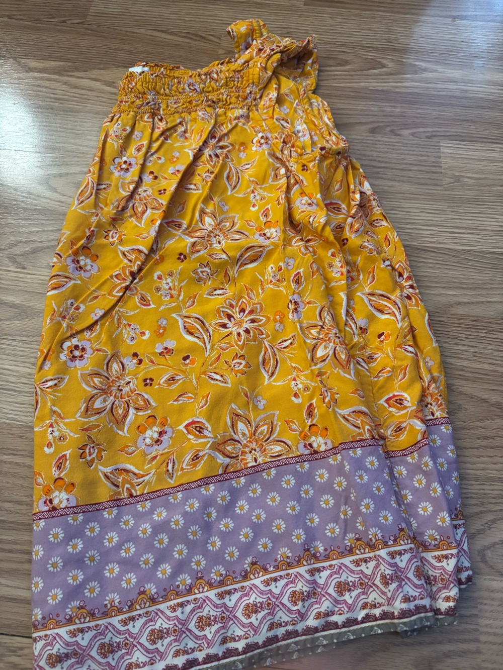 BeachLunchLounge Yellow Floral Smocked Neck Sleeveless Tank Top Size XL - Picture 10 of 10